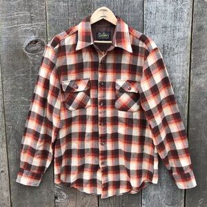 Vintage 70s-80s Earthtone Plaid Flannel Workwear Button Up Shirt Medium Tall